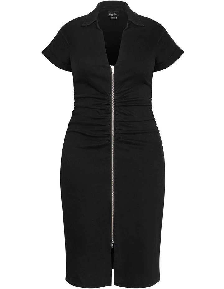 Plus Size Ruby Denim Zip Front Dress in Black Wash image 3