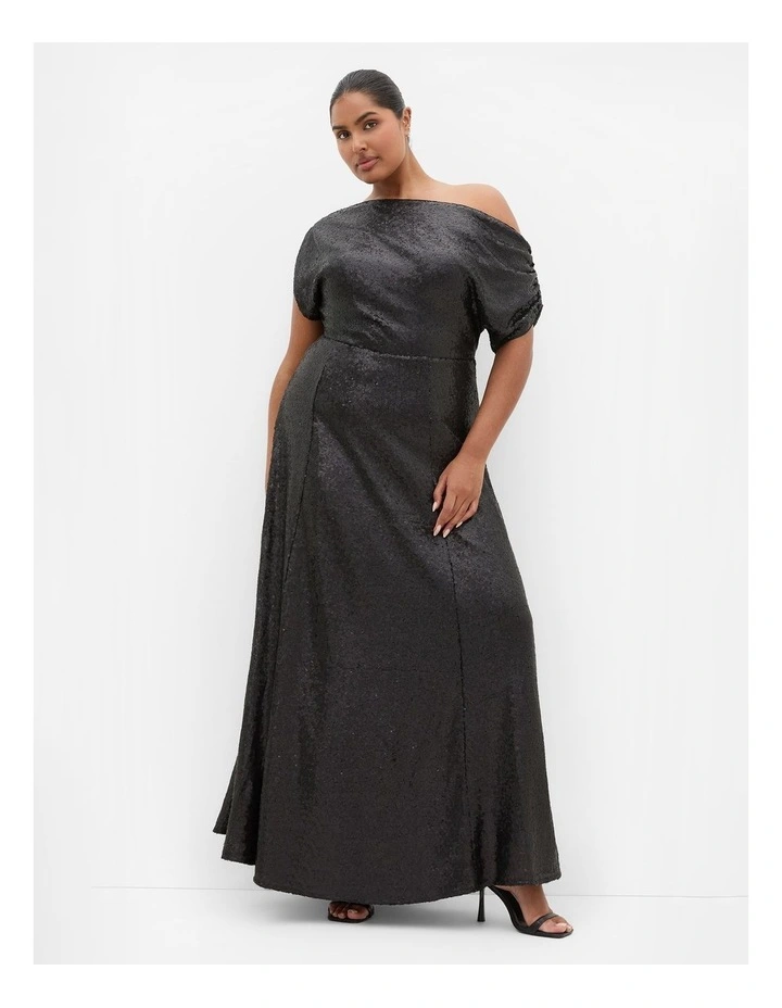 Plus Size Sequin Off Shoulder Maxi Dress in Black image 1