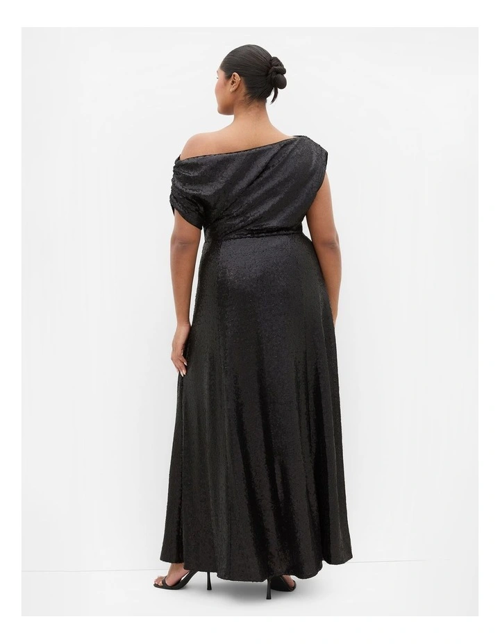 Plus Size Sequin Off Shoulder Maxi Dress in Black image 2