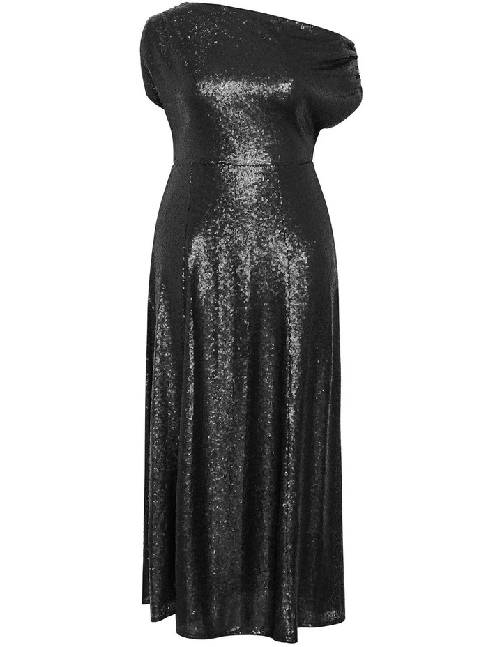 Plus Size Sequin Off Shoulder Maxi Dress in Black image 3