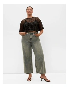 Plus Size Stardust Sequin Crop Top in Black