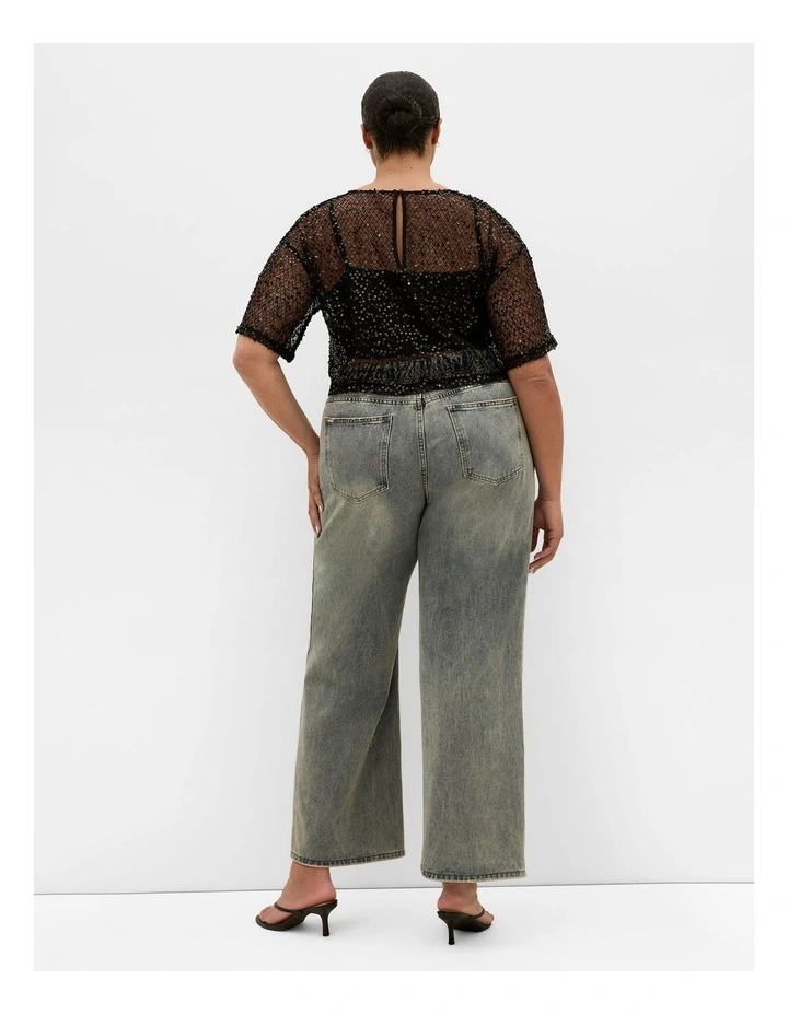 Plus Size Stardust Sequin Crop Top in Black image 2