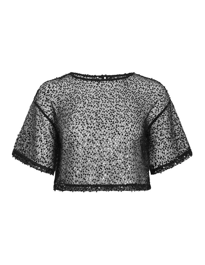 Plus Size Stardust Sequin Crop Top in Black image 3