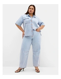 Plus Size Jas Short Sleeve Denim Shirt in Light Wash