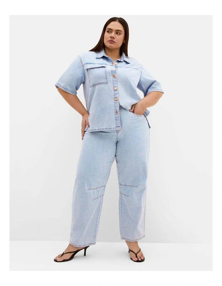 Plus Size Jas Short Sleeve Denim Shirt in Light Wash image 1