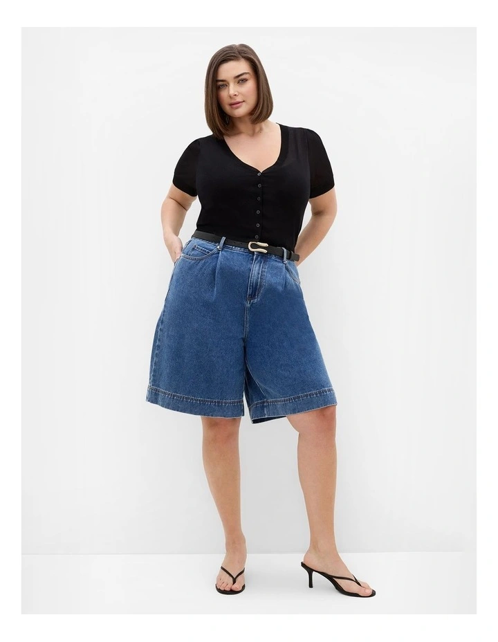Plus Size Tara Short Sleeve Crop Cardigan in Black image 1