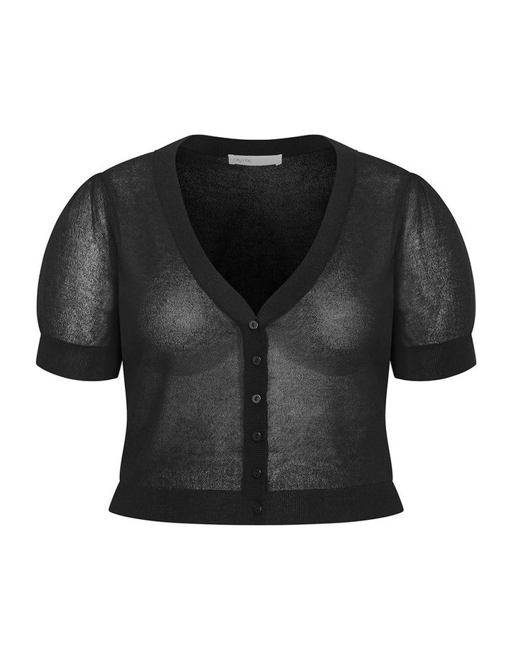 Plus Size Tara Short Sleeve Crop Cardigan in Black image 3