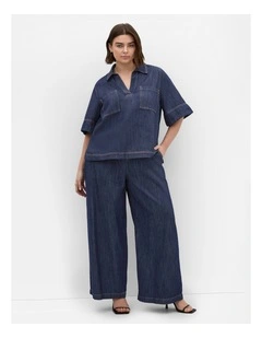 Plus Size Tiana Pocket Cotton Denim Top in Dark Wash