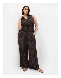 Plus Size Eva Stripe Relaxed Vest in Chocolate
