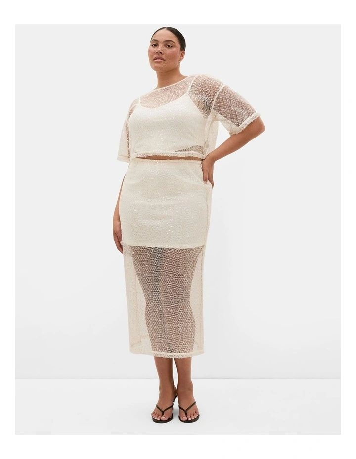 Plus Size Stardust Sequin Maxi Skirt in Cream image 1