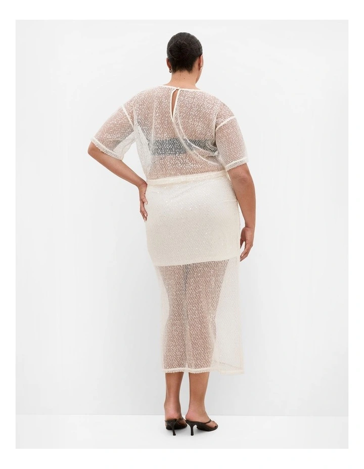 Plus Size Stardust Sequin Maxi Skirt in Cream image 2
