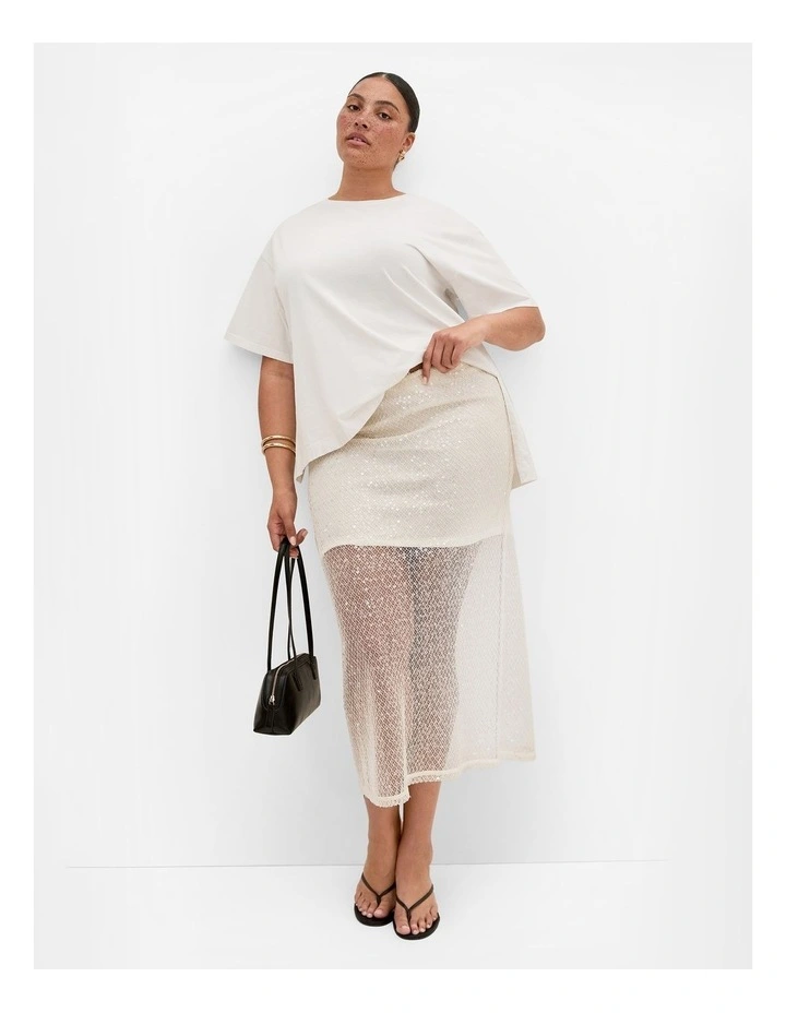 Plus Size Stardust Sequin Maxi Skirt in Cream image 3