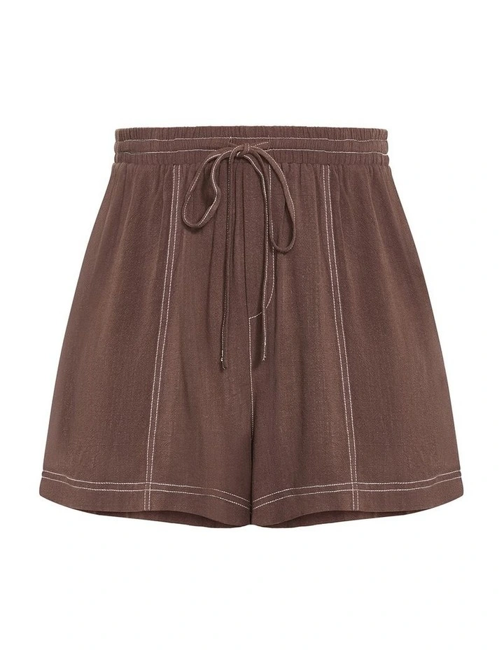 Plus Size Tia Stitch Detail Short in Chocolate image 3