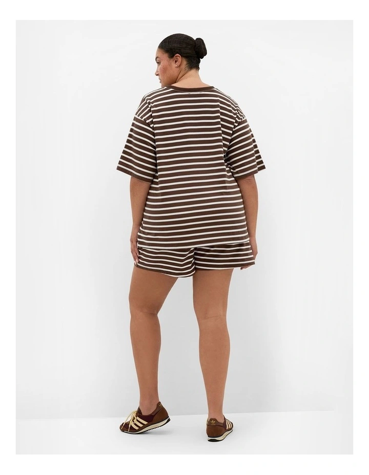 Plus Size Claire Stripe Drawcord Short in Chocolate image 2