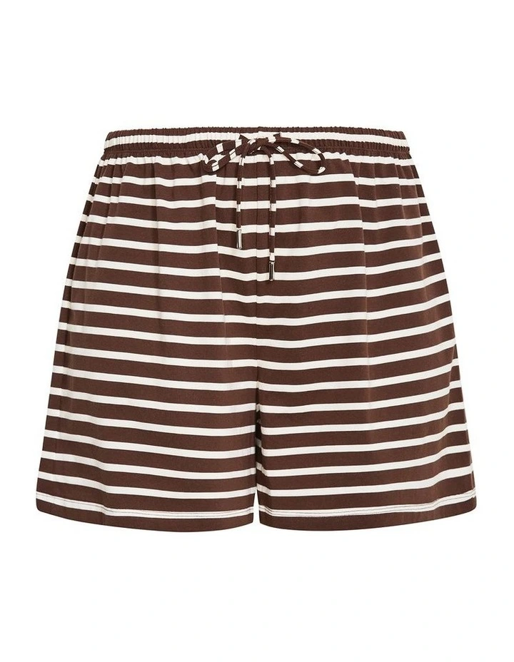 Plus Size Claire Stripe Drawcord Short in Chocolate image 3