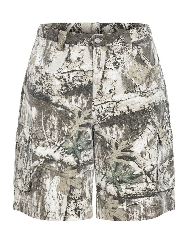 Plus Size Camo Relaxed Cotton Cargo Jort in Khaki Wash image 3