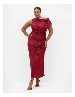 Plus Size Sequin Star Off Shoulder Maxi Dress in Berry