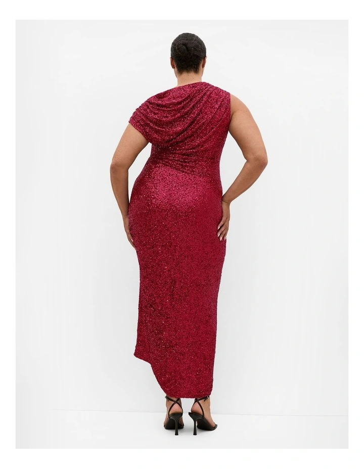 Plus Size Sequin Star Off Shoulder Maxi Dress in Berry image 2