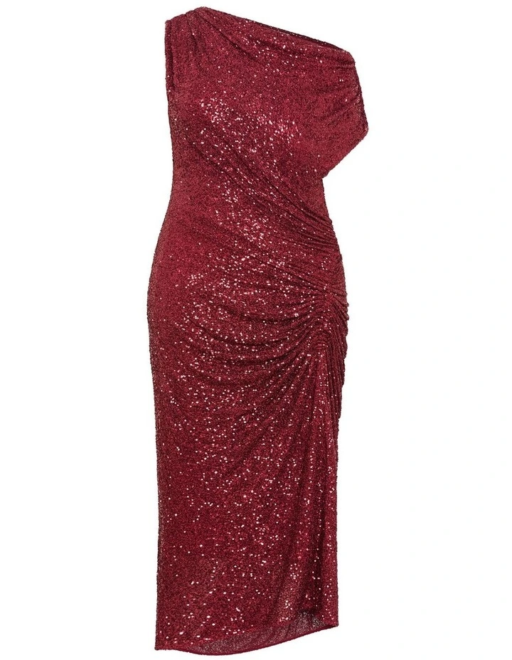Plus Size Sequin Star Off Shoulder Maxi Dress in Berry image 3
