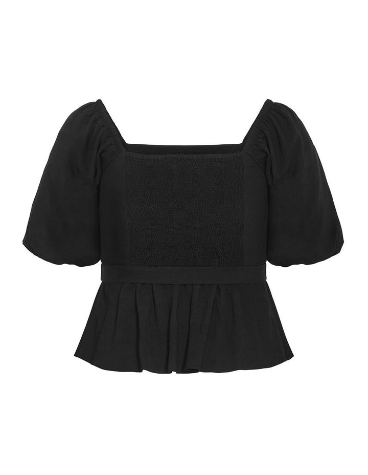 Plus Size Collins Puff Sleeve Tie Waist Top in Black image 4