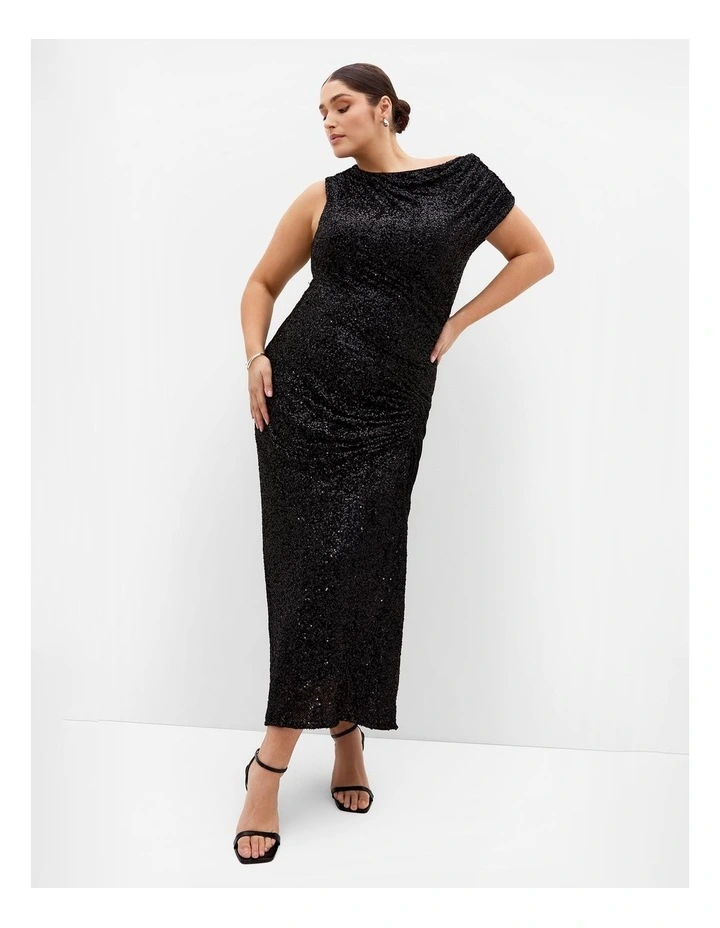 Plus Size Sequin Star Off Shoulder Maxi Dress in Black image 1