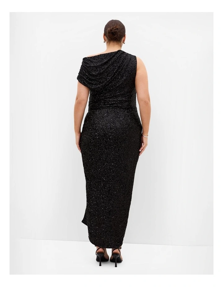 Plus Size Sequin Star Off Shoulder Maxi Dress in Black image 2