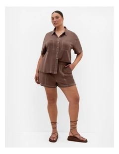 Plus Size Tia Stitch Detail Shirt in Chocolate