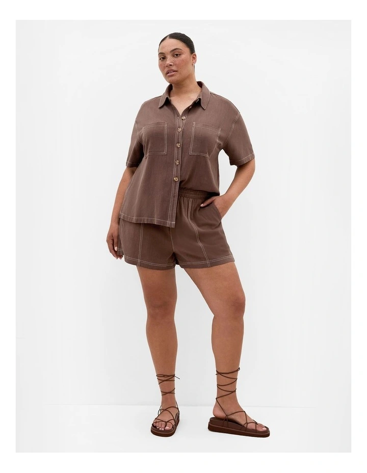 Plus Size Tia Stitch Detail Shirt in Chocolate image 1
