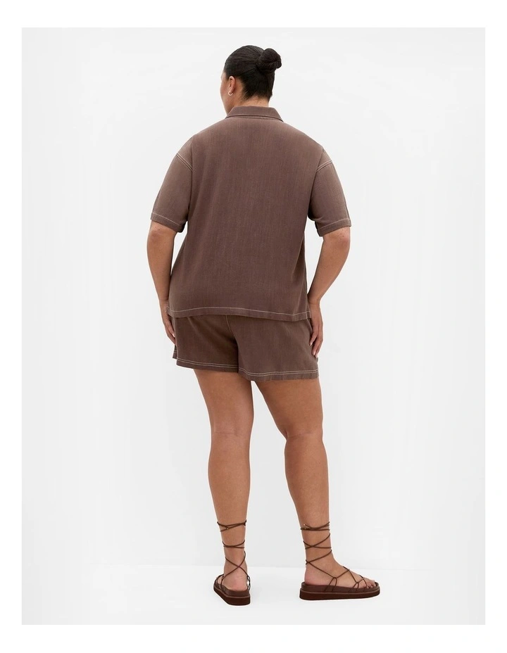 Plus Size Tia Stitch Detail Shirt in Chocolate image 2