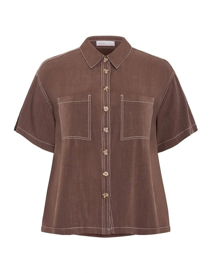Plus Size Tia Stitch Detail Shirt in Chocolate image 3