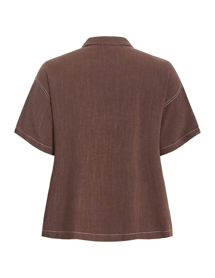 Plus Size Tia Stitch Detail Shirt in Chocolate image 4