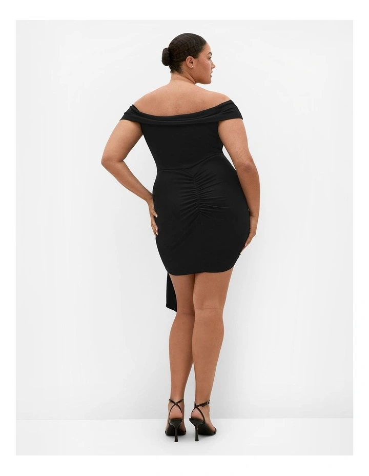 Plus Size Drape Off Shoulder Mini Dress in Black image 2