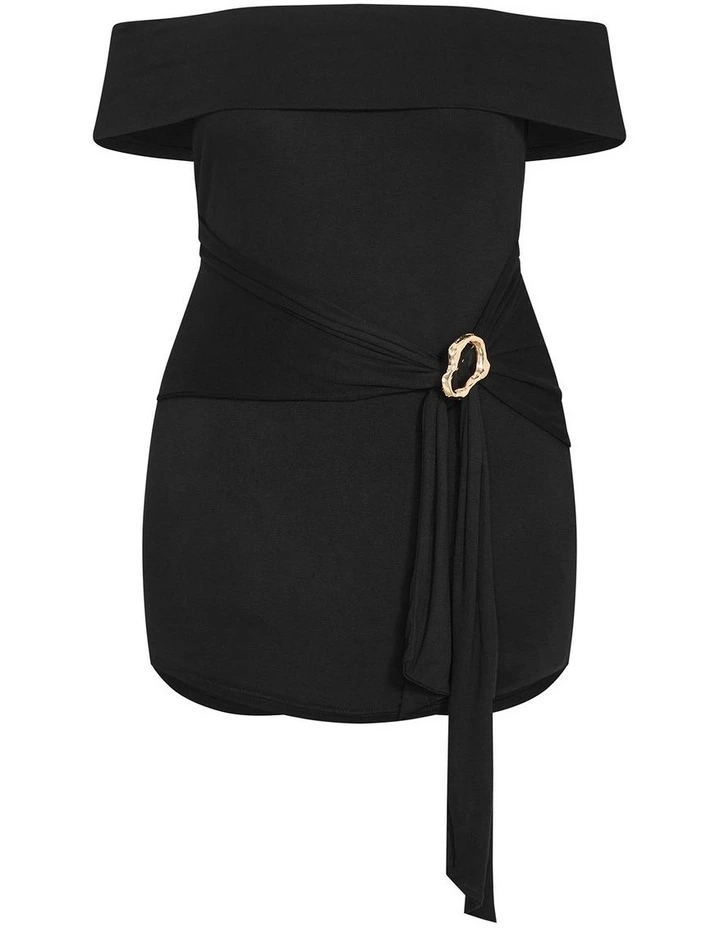 Plus Size Drape Off Shoulder Mini Dress in Black image 3