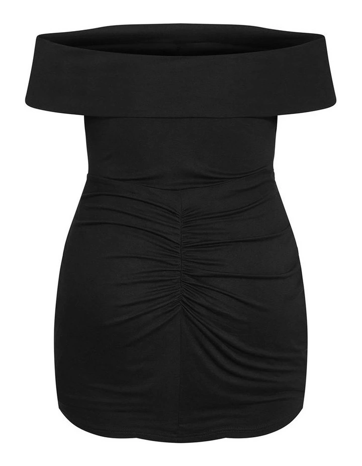Plus Size Drape Off Shoulder Mini Dress in Black image 4