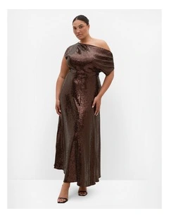 Plus Size Sequin Off Shoulder Maxi Dress in Chocolate