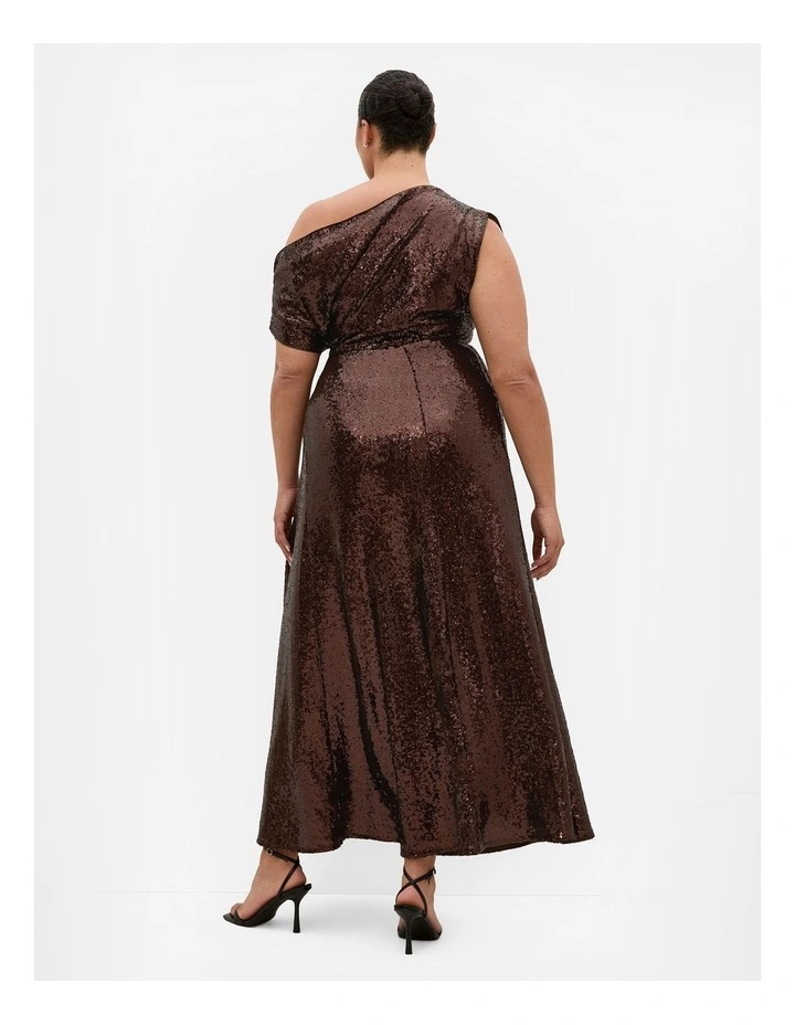 Plus Size Sequin Off Shoulder Maxi Dress in Chocolate image 2