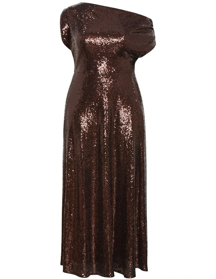 Plus Size Sequin Off Shoulder Maxi Dress in Chocolate image 3