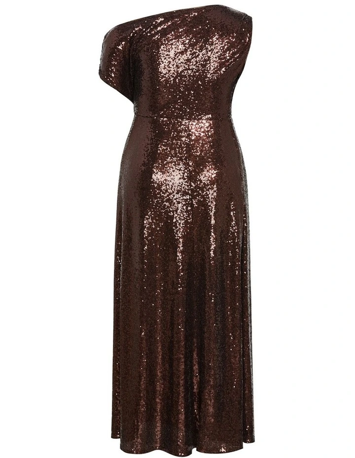 Plus Size Sequin Off Shoulder Maxi Dress in Chocolate image 4