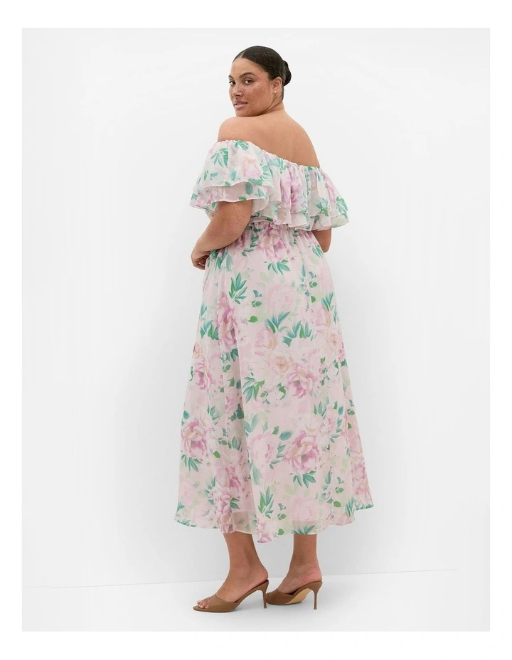Plus Size Poetic Floral Print Off Shoulder Maxi Dress in Soft Pink image 2