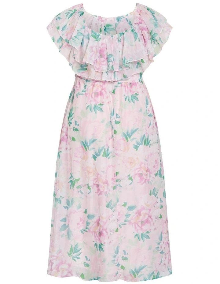 Plus Size Poetic Floral Print Off Shoulder Maxi Dress in Soft Pink image 3