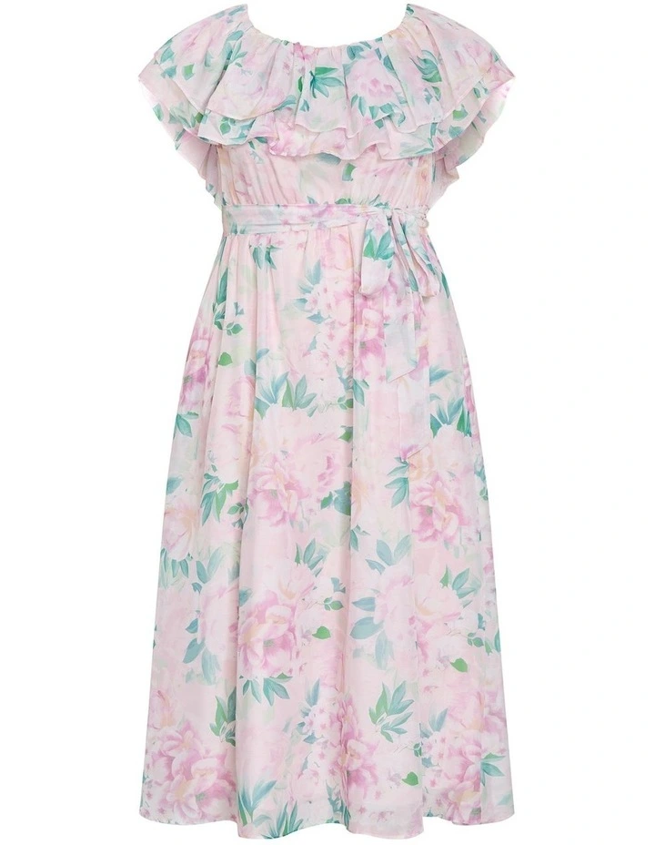Plus Size Poetic Floral Print Off Shoulder Maxi Dress in Soft Pink image 4