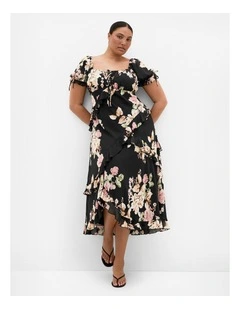 Plus Size Shayla Floral Print Maxi Dress in Black