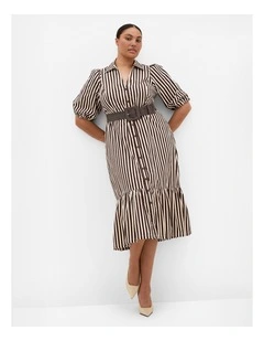 Plus Size Rosie Stripe Belted Dress in Dark Chocolate