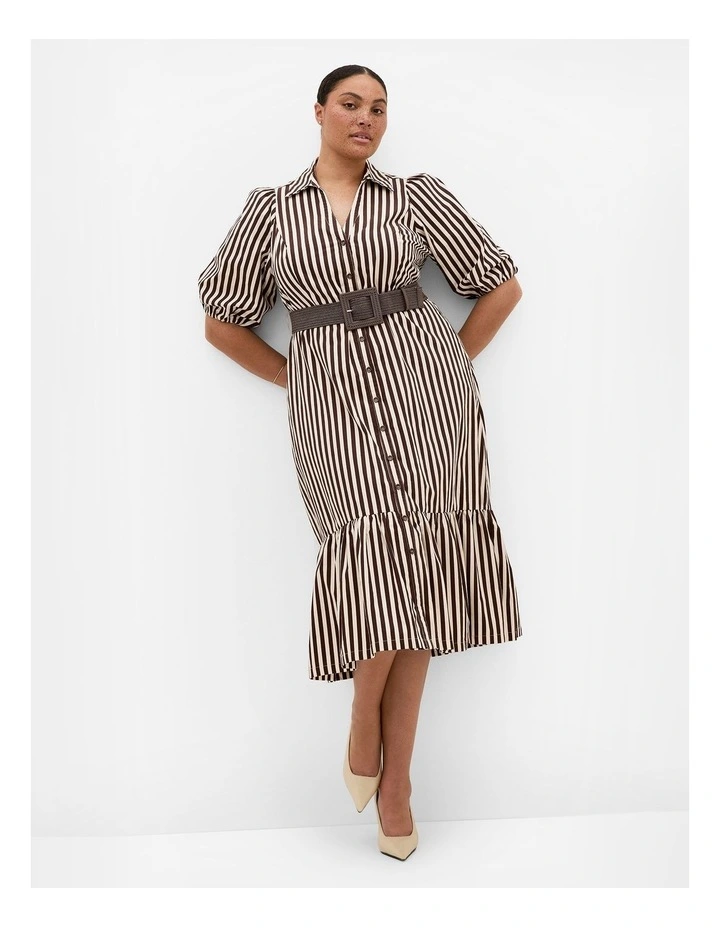 Plus Size Rosie Stripe Belted Dress in Dark Chocolate image 1