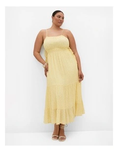 Plus Size Ditsy Print Tiered Maxi Dress in Lemon