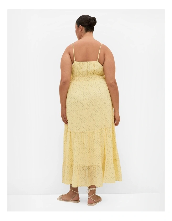 Plus Size Ditsy Print Tiered Maxi Dress in Lemon image 2