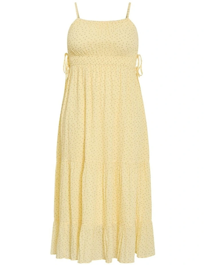Plus Size Ditsy Print Tiered Maxi Dress in Lemon image 3