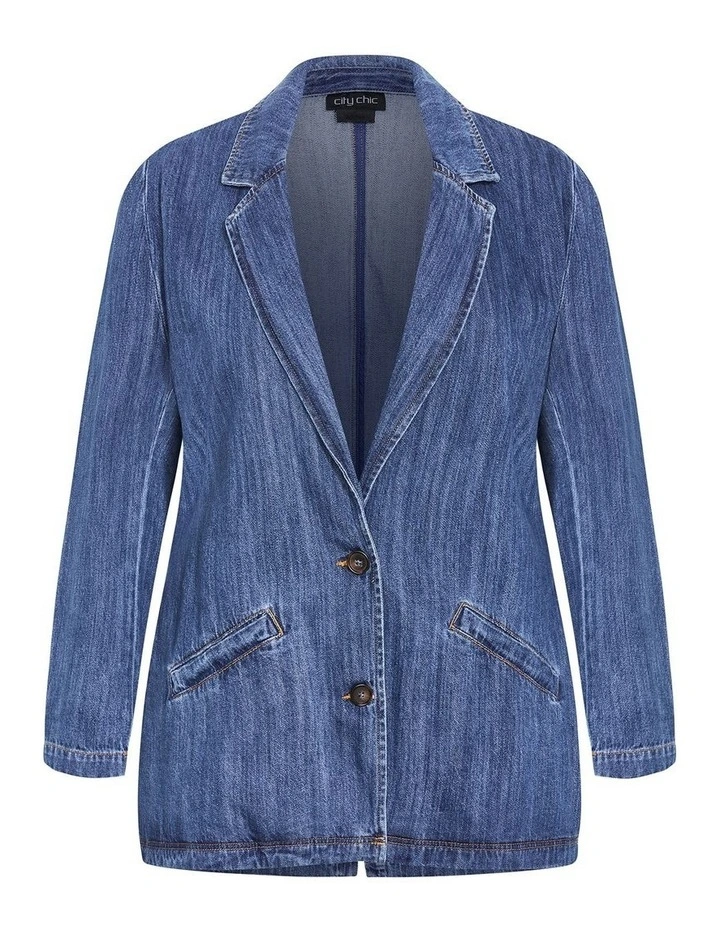 Plus Size Freya Oversized Denim Jacket in Mid Wash image 3