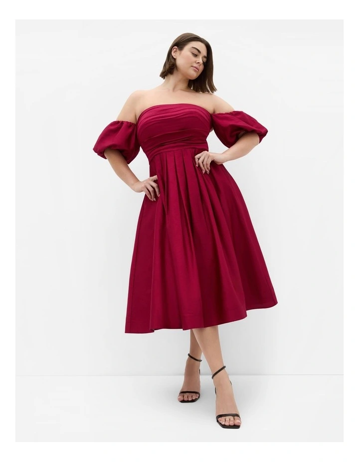 Plus Size Rosalee Puff Sleeve Midi Dress in Raspberry image 1