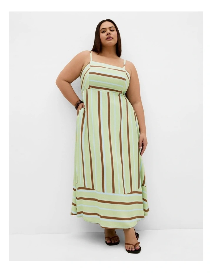 Plus Size Haven Stripe Maxi Dress in Matcha image 1